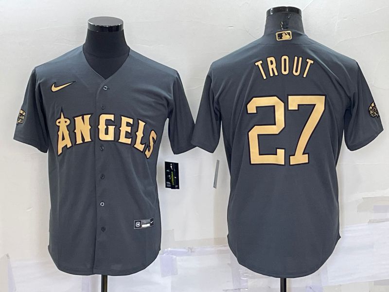 Men Los Angeles Angels 27 Trout Grey 2022 All Star Nike MLB Jersey